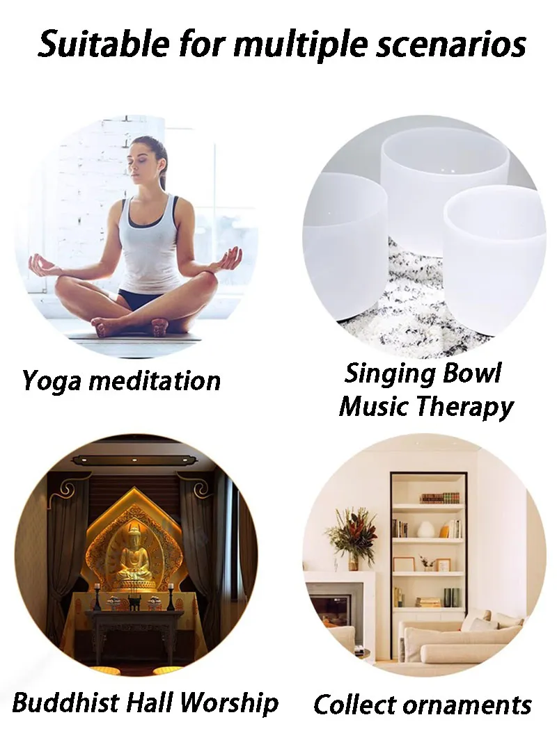 Person striking crystal singing bowl with mallet during meditation and sound healing session.