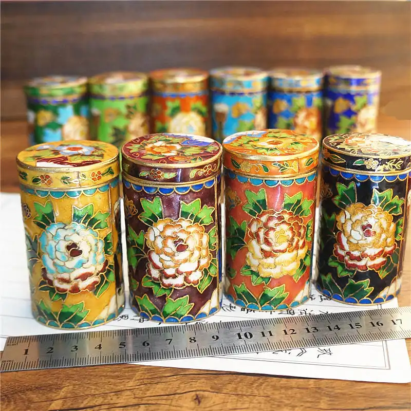 Size comparison of cloisonne holder next to common items showing 4.2cm diameter dimensions.