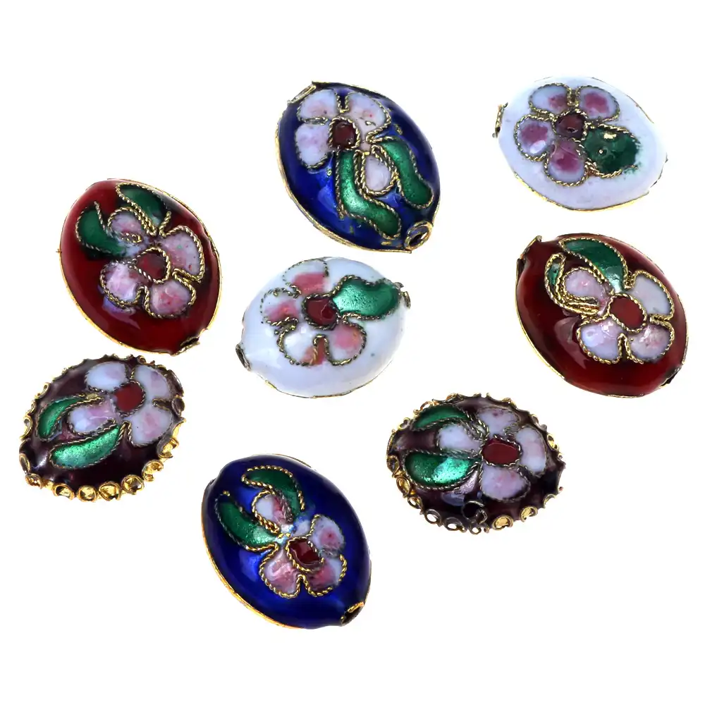 Vintage patina examples on traditional cloisonne copper beads showing authentic aging.
