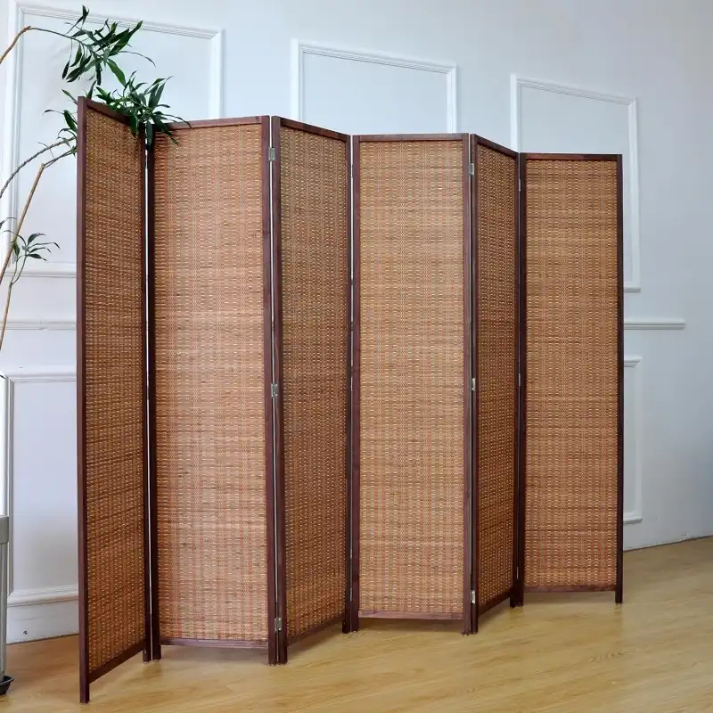 Folded Chinese bamboo screen showing compact storage capability and W-folding design method.