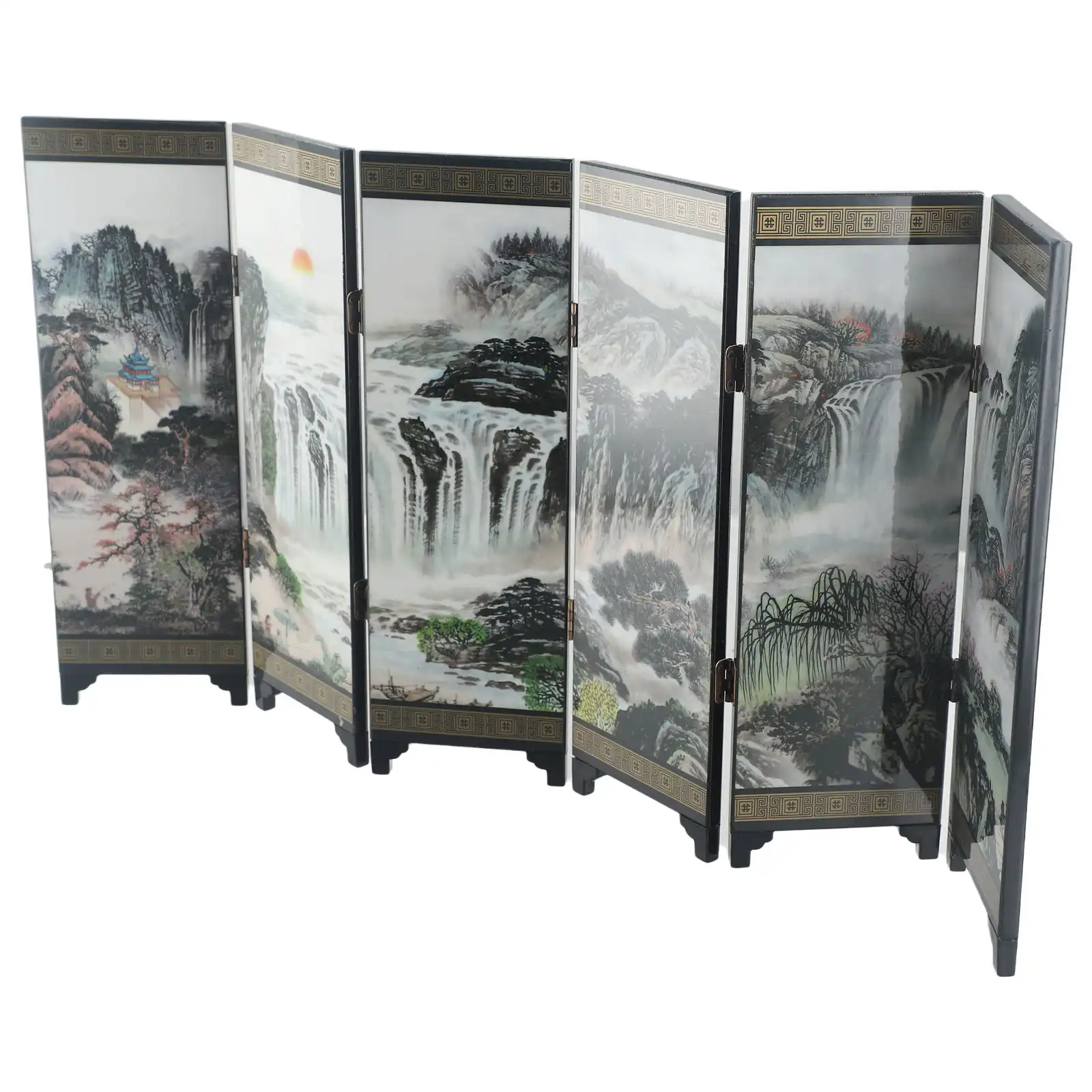 Side angle view showing bending-wood construction technique of traditional Chinese screen divider.