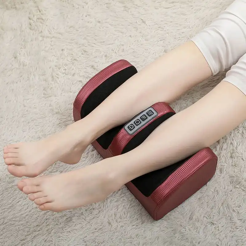 CE-certified foot massager in black red, displayed on floor..