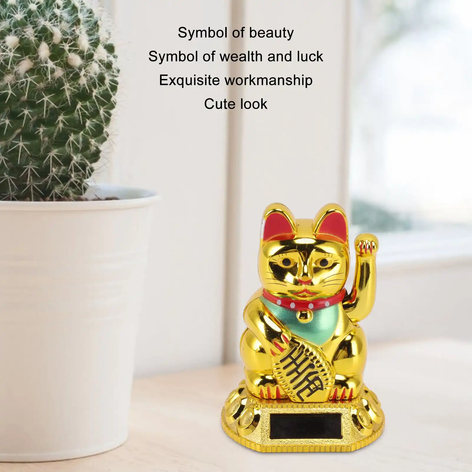 Restaurant table setting with lucky cat ornament showing commercial hospitality usage.