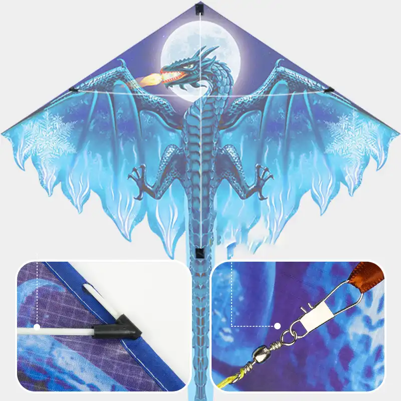 Complete dragon kite ready for flight showing full wingspan and authentic dragon styling.