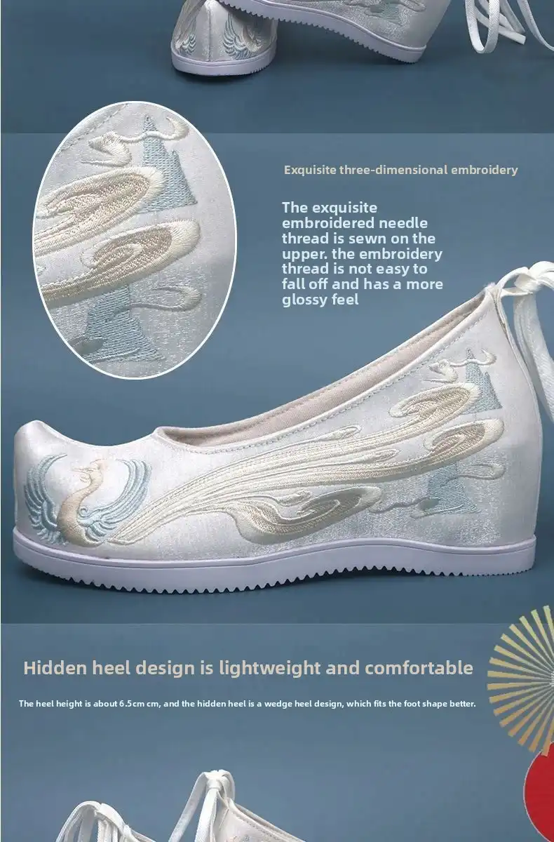 Side view of flat Chinese wedding shoes showing comfortable canvas construction and cultural design.