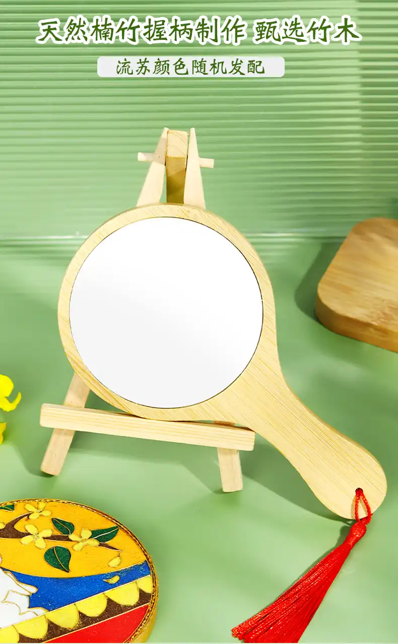 Complete cloisonne mirror DIY kit showing all materials needed for wire enamel painting craft.