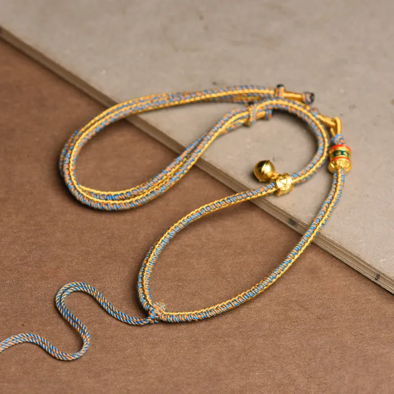 Tibetan thangka pendant rope necklace handwoven cotton chain ethnic jewelry unisex style.
