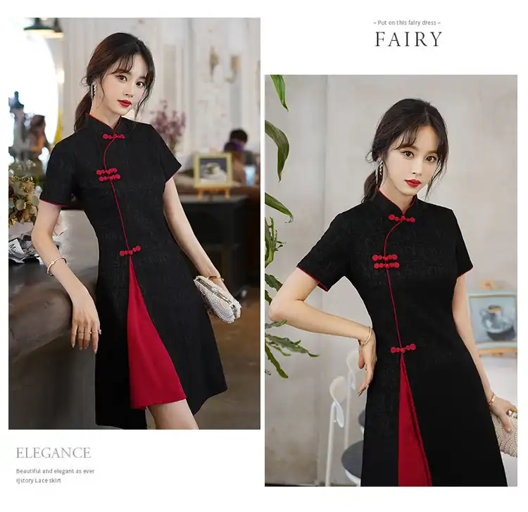 Vintage Chinese cheongsam dress with stand collar in cotton polyester broadcloth fabric.