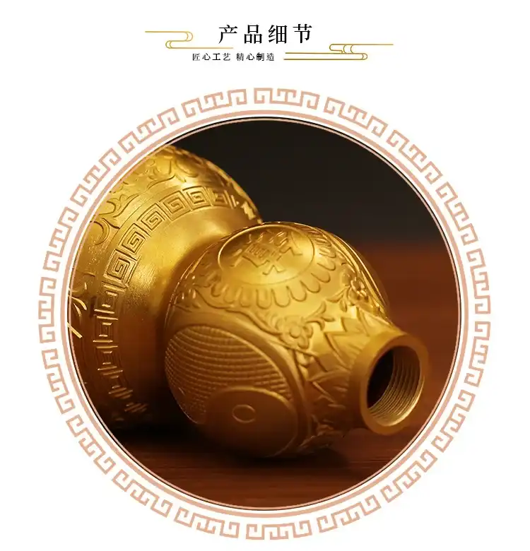 Chinese copper gourd accessories showing mascot design and traditional cultural significance.