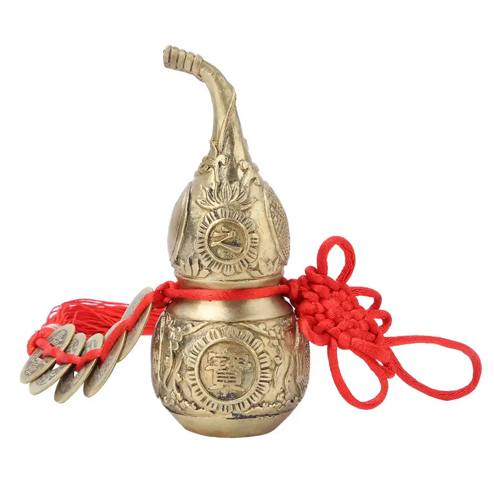 Wu Lou gourd home decoration displayed on table showcasing 10cm height and premium brass finish.