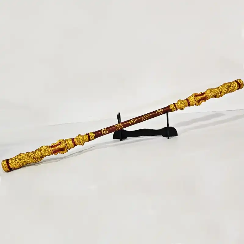 Black Myth Wukong staff replica in cosplay setting demonstrating practical theatrical application.