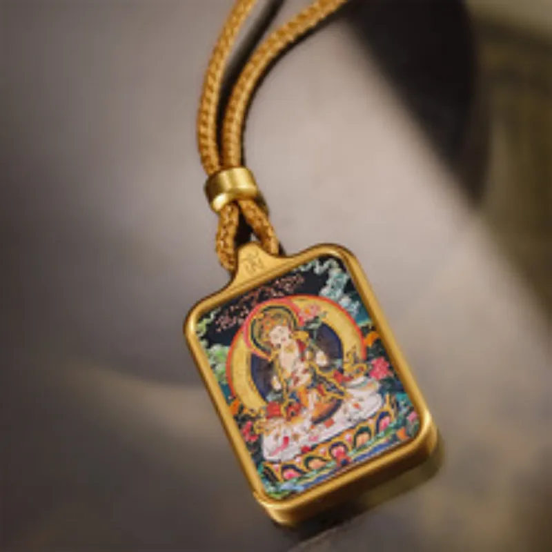 Unisex slide pendant jewelry displayed on chain showing authentic Tibetan craftsmanship.
