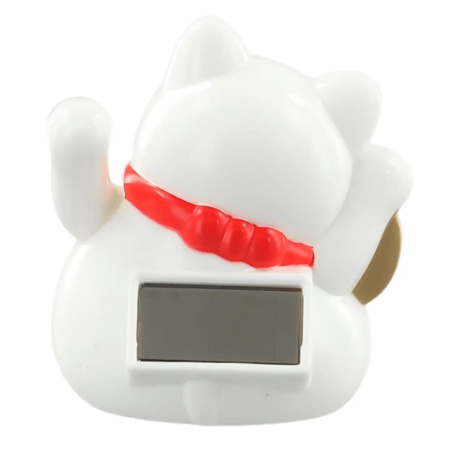 Home decoration application of solar lucky cat on windowsill catching sunlight.