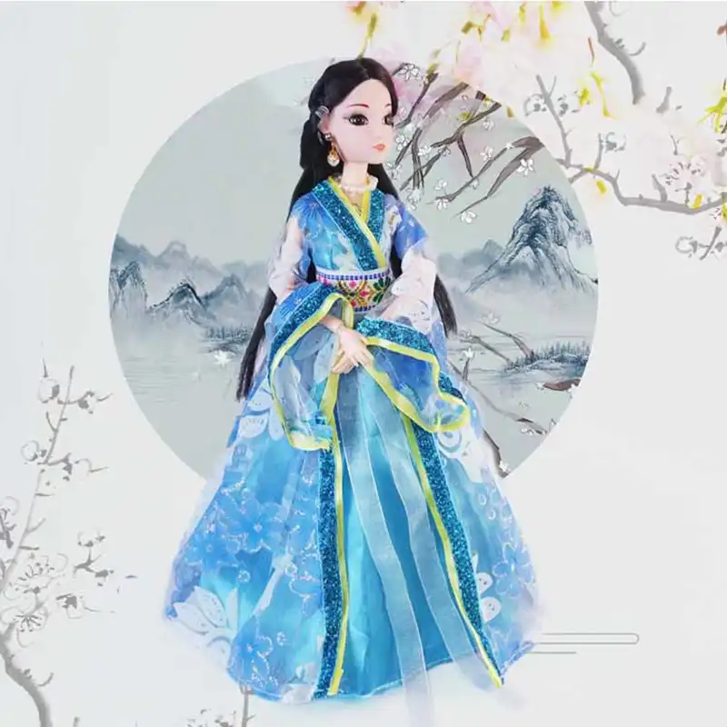 Close up of traditional Chinese costume details showing fabric patterns and decorative elements.
