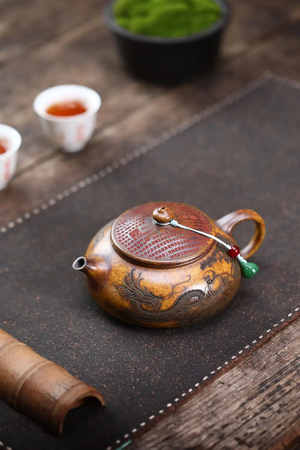 Complete Kung Fu tea ceremony setup featuring Arhat Hanjiang teapot as traditional centerpiece.