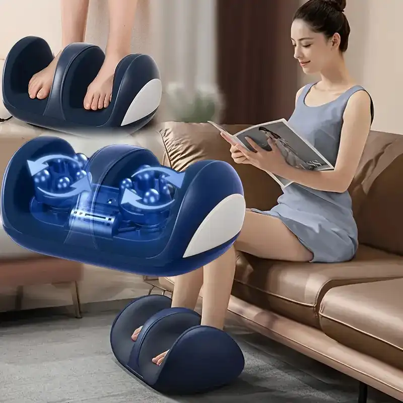 Hot compress leg massager, displayed in home spa setting..
