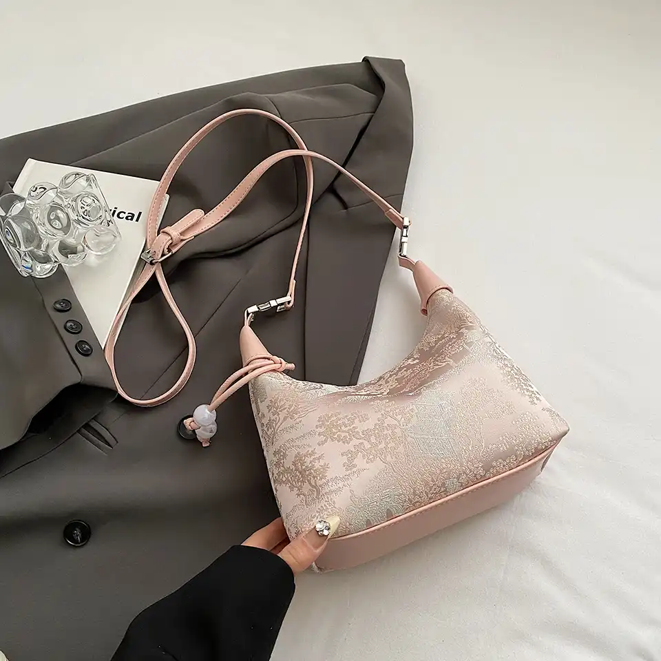 Party styling context with Chinese style embroidery bag and formal attire.