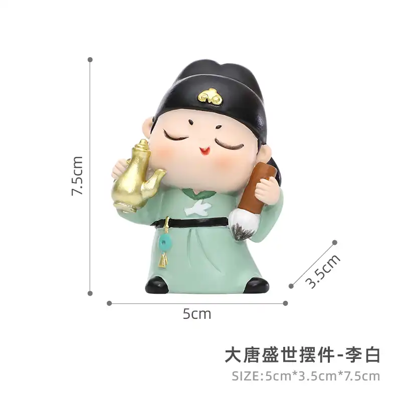 Side view of Chinese handmaiden doll displaying elegant Tang period silhouette.