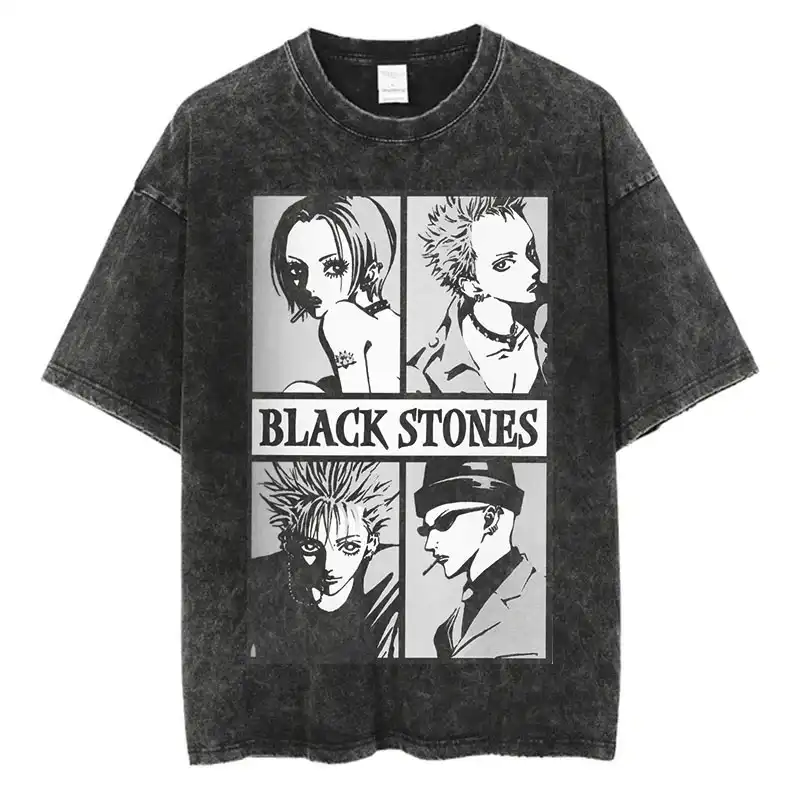 Vintage washed anime T-shirt with Nana Osaki print, displayed on model..