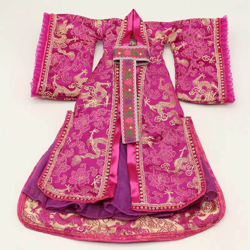 Back view of Hanfu doll dress displaying traditional Chinese costume construction and fit details.