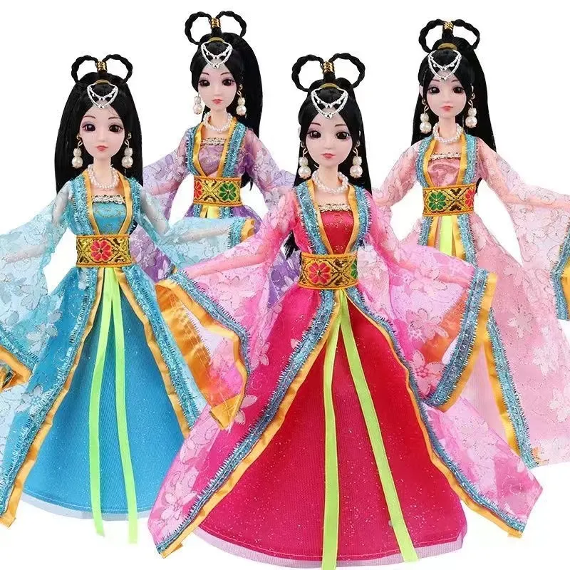 Chinese ancient princess BJD doll 30cm with traditional costume and cultural accessories front view.