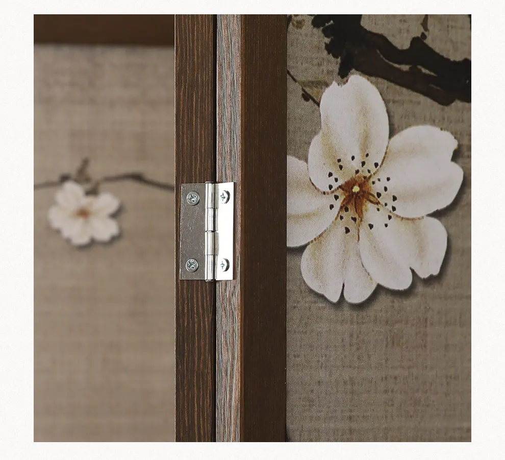 Full front view of 6-panel Chinese folding screen displaying complete floral design.