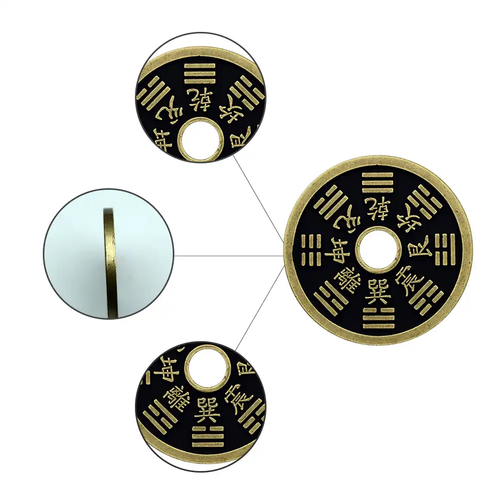 Detailed front side showing intricate Chinese bagua design on lucky medallion.