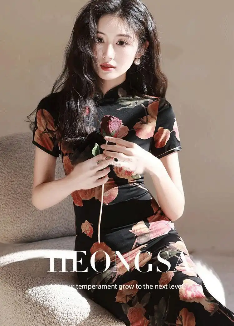 Chinese qipao dress hanging display highlighting traditional silhouette and modern appeal.
