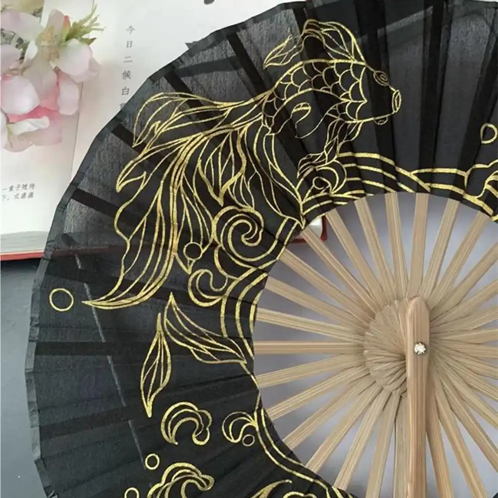 Round fan collection display showing various floral pattern designs and colors.