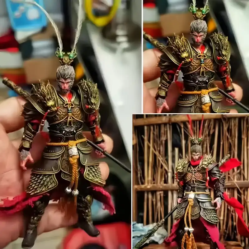 Multiple angle views of Wukong action figure highlighting armor details and craftsmanship quality.