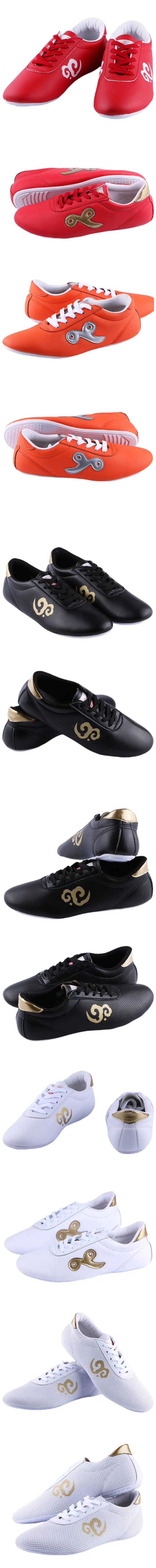 Traditional black kung fu shoes with soft rubber sole and microfiber leather upper for martial arts training.