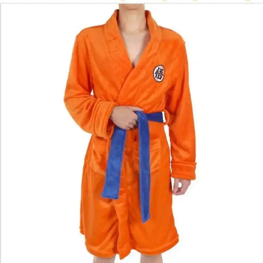 Cozy home setting with person wearing Dragon Ball bathrobe for autumn winter comfort.