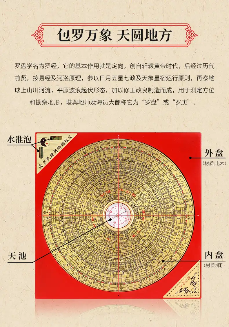 Traditional Chinese compass with protective case showing complete professional geomantic tool.