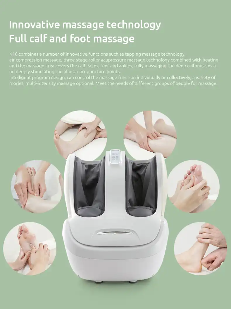 Calf massage machine with carbon fiber heating, front close-up..