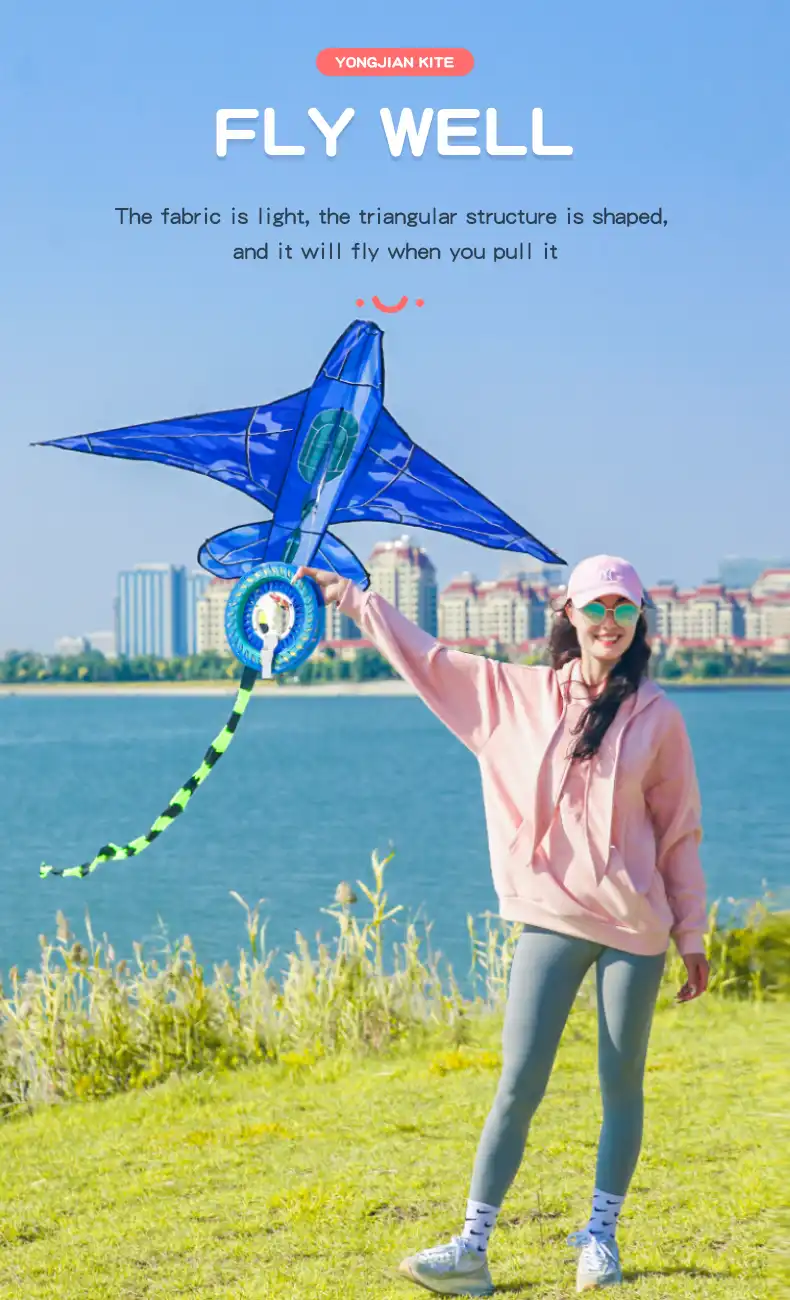 Action shot of blue airplane kite catching wind and maintaining steady flight performance.