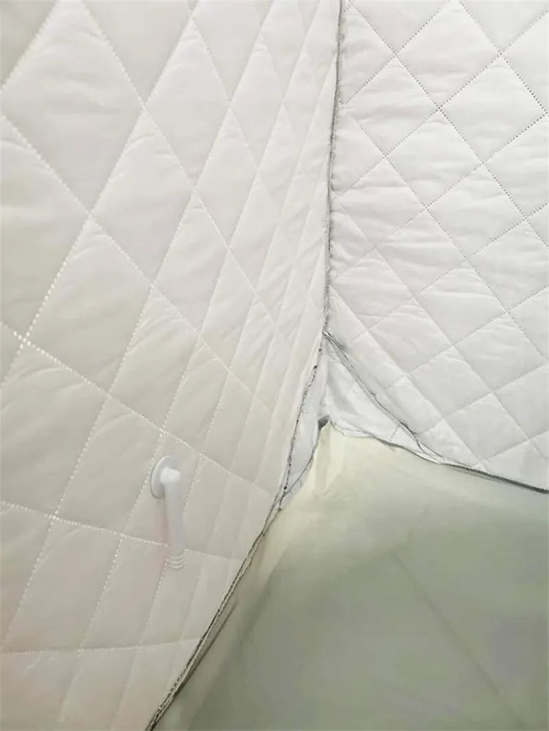 Easy folding process of steam sauna tent demonstrating compact storage capability.