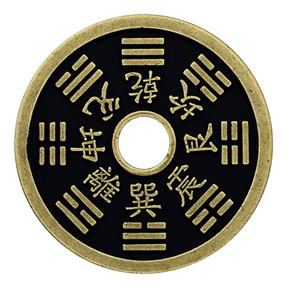 Hand holding premium metal chinese lucky coin showing size and craftsmanship quality.