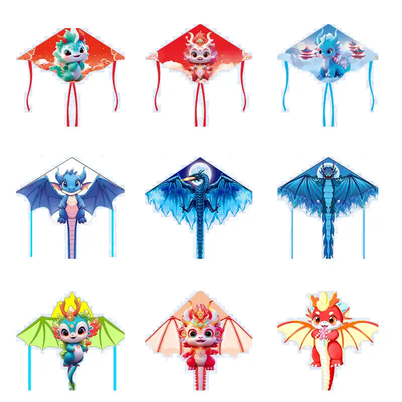 Large dragon kite with extended tail creating dramatic aerial display against clouds.