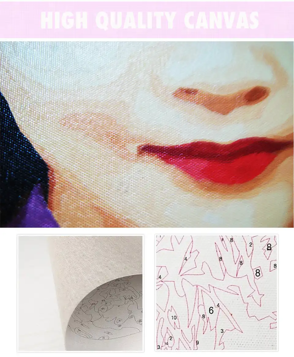 Close-up of Stitch character outline on canvas with clear numbered painting guide for beginners.
