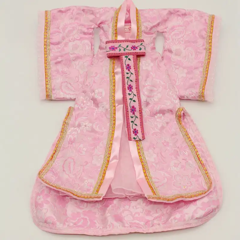 Chinese ancient costume dress laid flat showing complete outfit components and traditional styling.