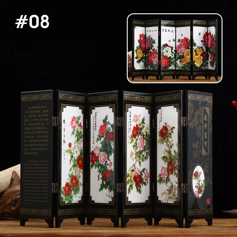 Full view of wooden small screen 46.8x24cm showing complete decorative design elements.