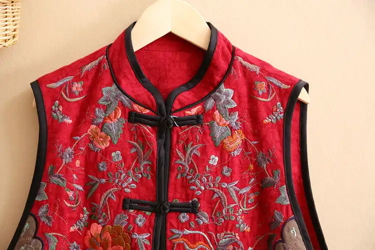 Tang suit vest displayed flat showing overall traditional Chinese design elements.