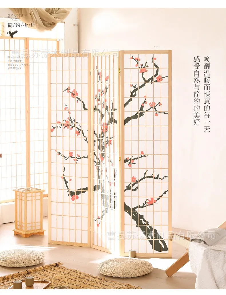 Close-up natural wood grain texture on folding screen panel showing quality craftsmanship.