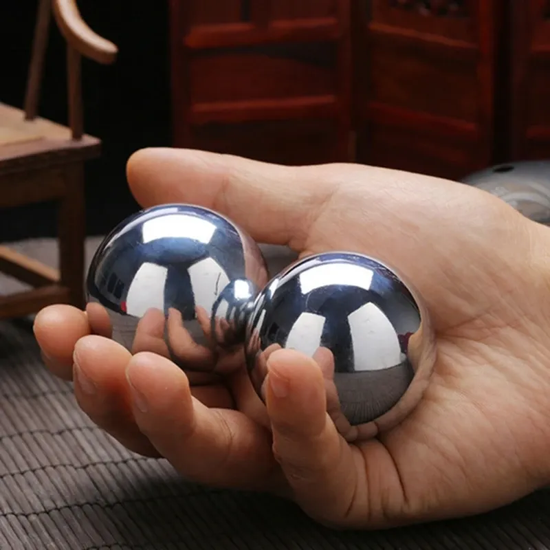 Premium 304 stainless steel Baoding balls set in 3.3cm and 3.8cm sizes for hand therapy.