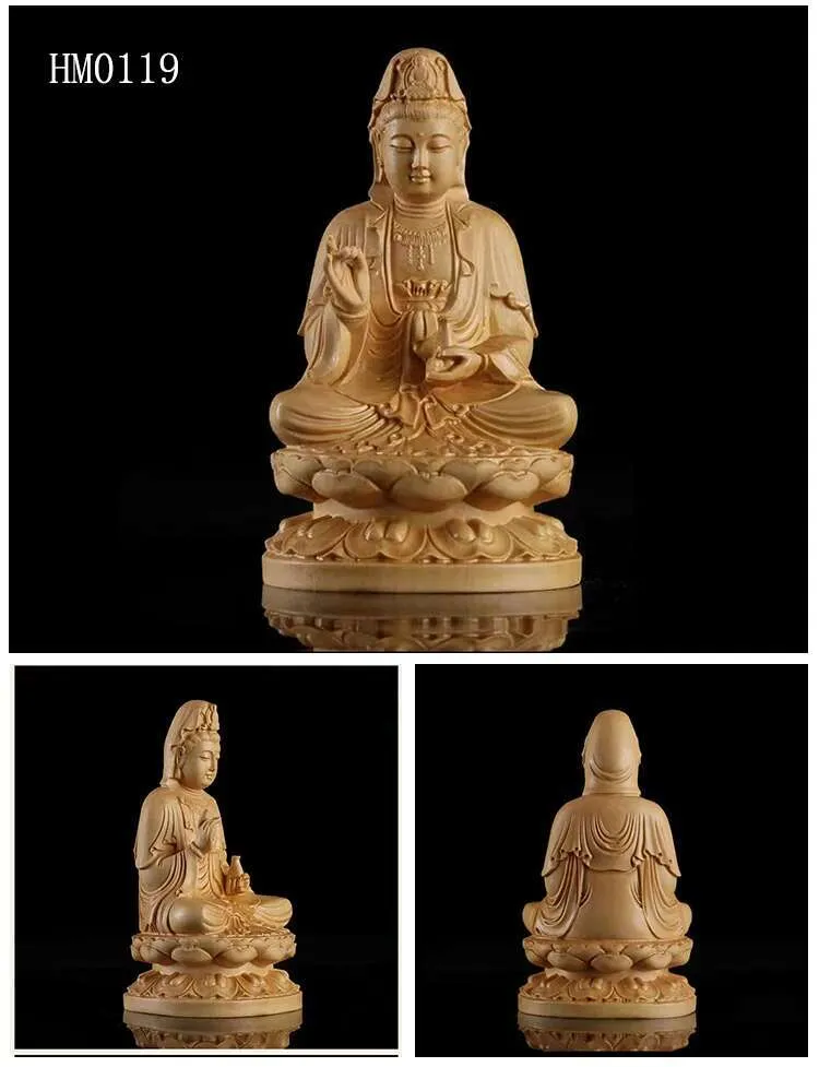 Detailed view of Buddha statue hands in meditation mudra position wooden craftsmanship.