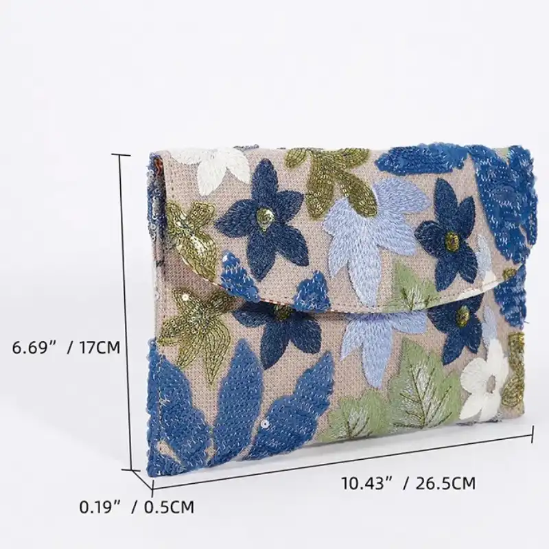 Evening clutch showing elegant envelope shape and high-grade construction quality.