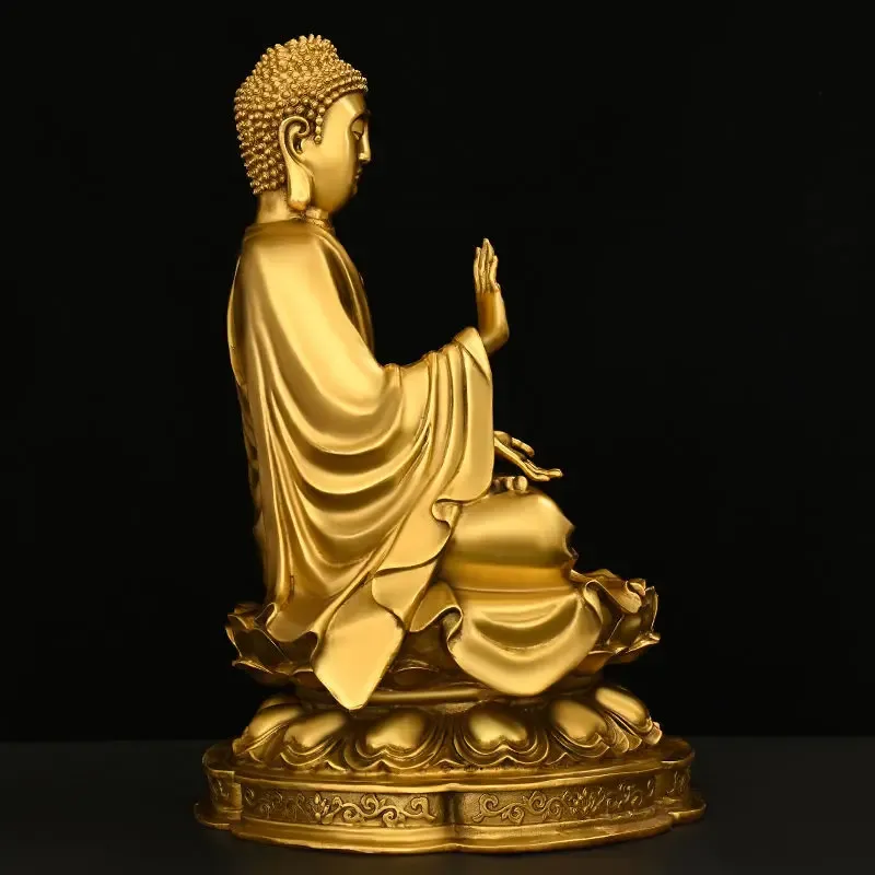 Premium copper Shakyamuni Buddha statue with gold finish sitting in lotus position on white background.