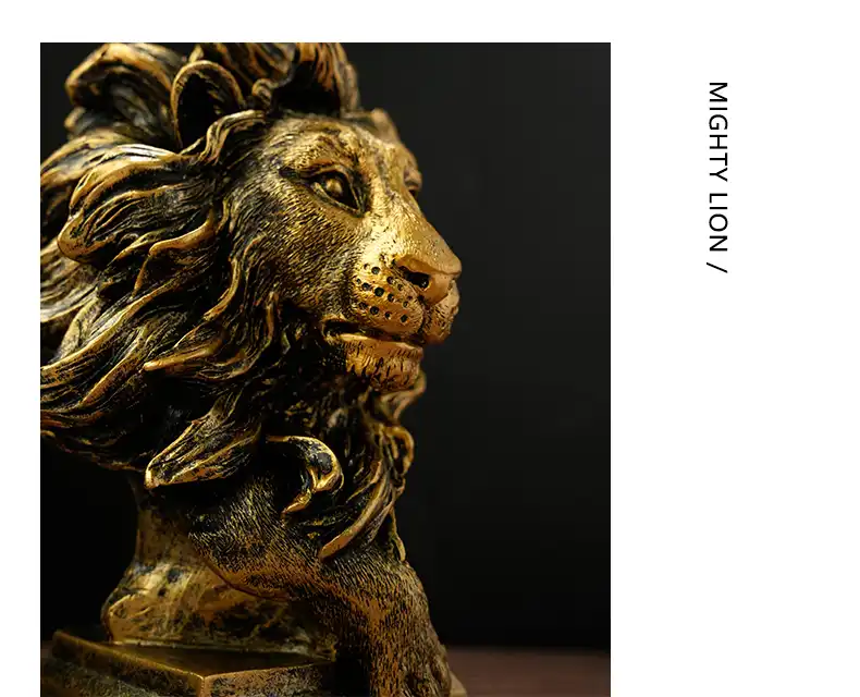 Resin lion ornament animal sculpture displaying detailed craftsmanship for home decoration.