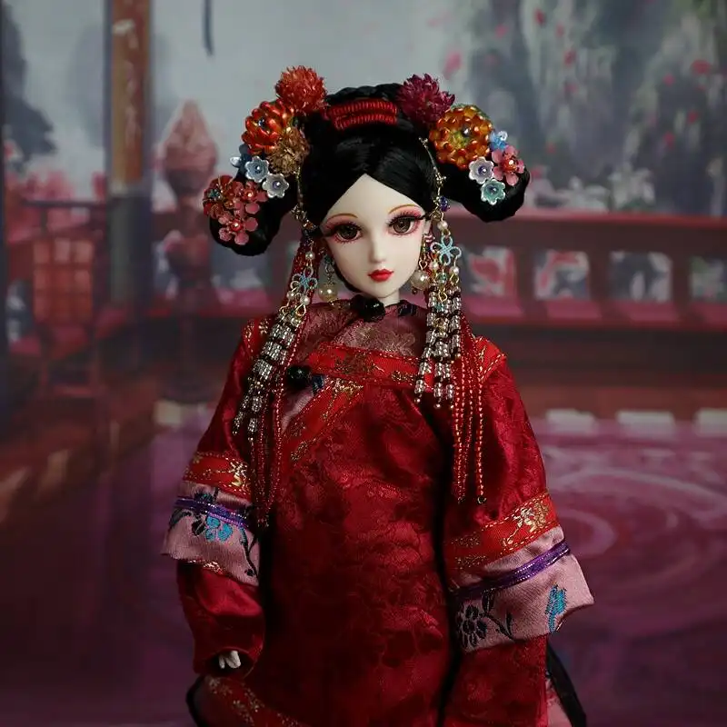 Chinese BJD doll in sitting pose demonstrating flexible joints and natural positioning.