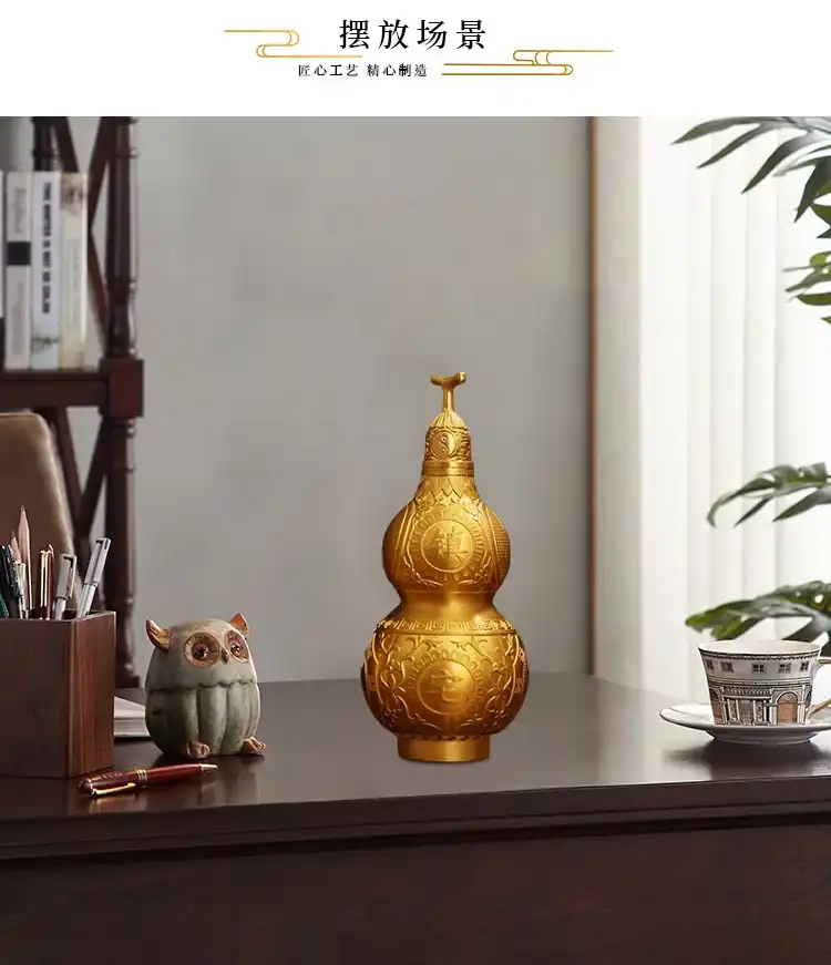 Feng shui Wu Lou gourd positioned in bedroom for health luck and spiritual protection benefits.